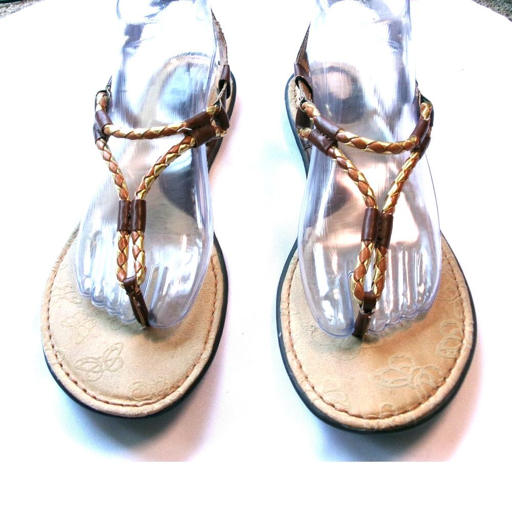 BOC Born Concept Leather Braided Thong Sandals Brown Gold Women's 10M